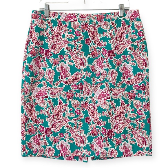 J Crew Factory Floral Printed Pencil Skirt Pink Sea Foam Summer 24 - Picture 4 of 16